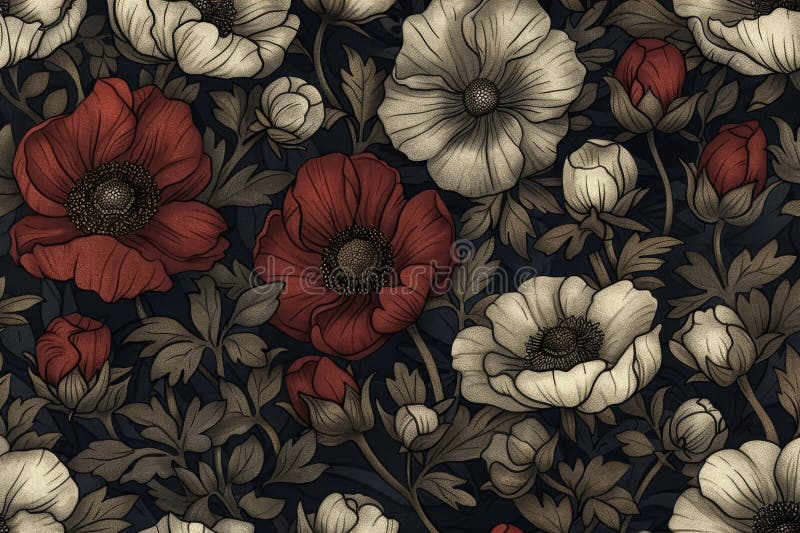 Lebhaftes botanisches Design mit fluoreszierenden texturierten Blumen und Knospen mit Tiefe lizenzfreie abbildung