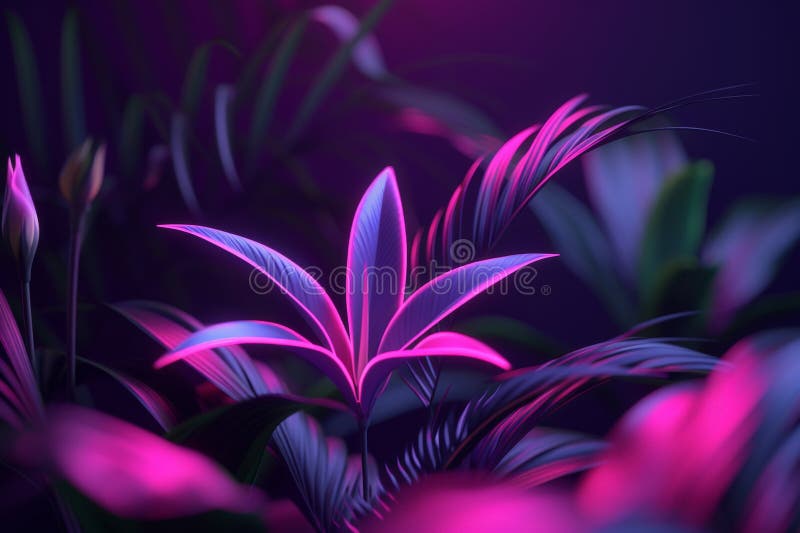 Lebhaftes botanisches Kunstwerk mit fluoreszierenden Blumendesigns und texturierten Tiefeneffekten vektor abbildung