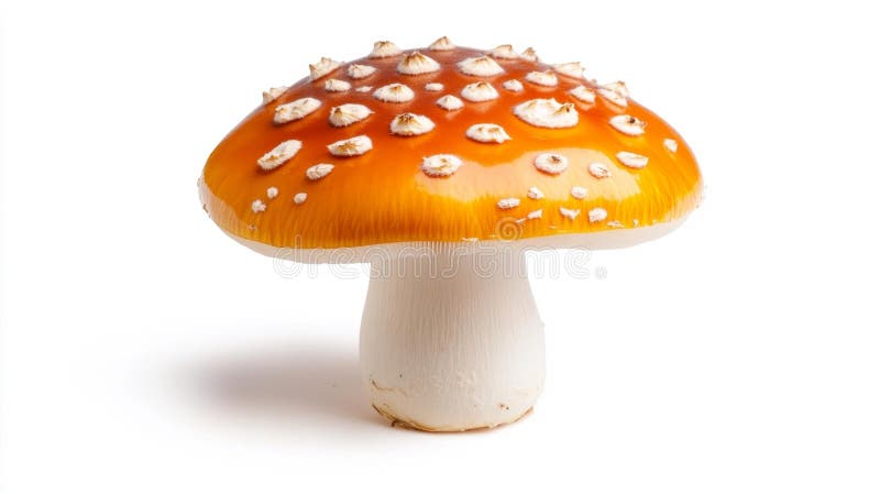 Lebhaftes Rot- und Orangefarbenes Pilz mit weißen, auf Weiß isolierten Bereichen stock abbildung