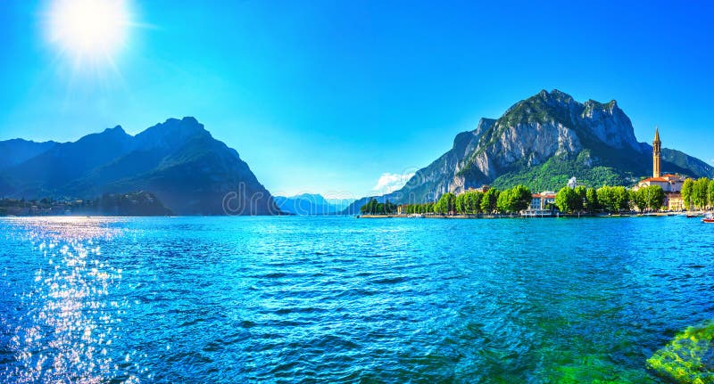Lecco town, Como Lake panoramic landscape. Italy, Europe
