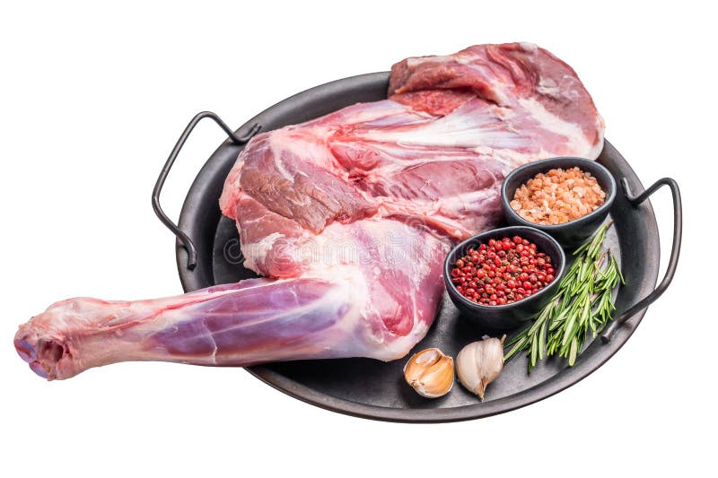 Leche de cordero fresco, hombro de cordero, invitándote a preparar un delicioso asado que impresionará a tus invitados. aislado imagen de archivo