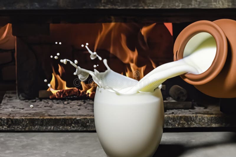 Leche de vertido. Leche vertiéndose en un vaso con salpicaduras y gotas