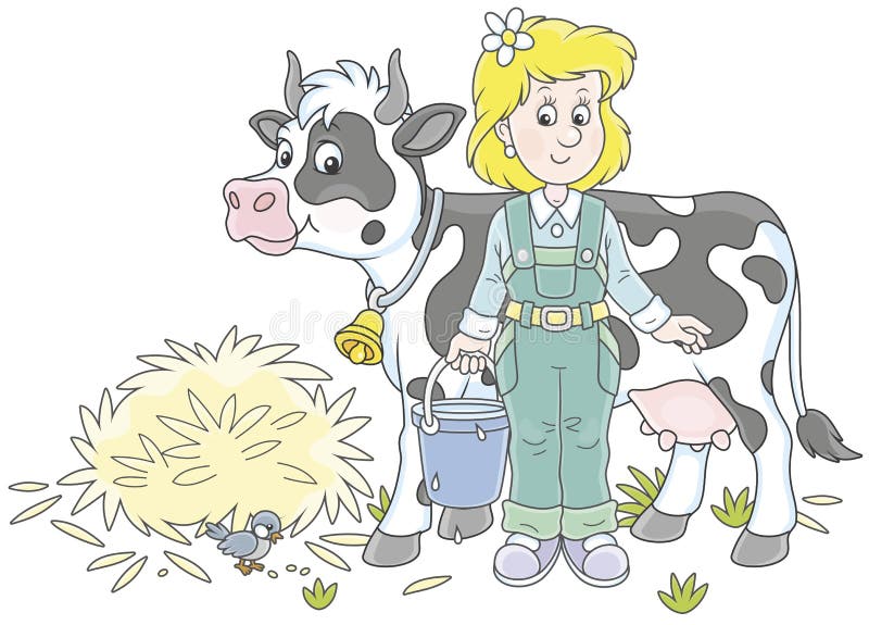 Lechera y vaca stock de ilustración Lechera y vaca stock de ilustración