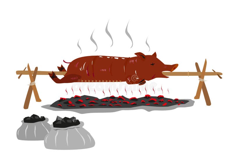 Lechon or Suckling Pig on a Rotating Stick Stock Vector - Illustration of  fiesta, business: 71429398