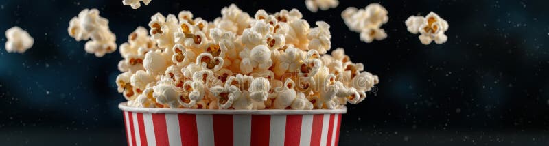 Lecker, frisch gepoppter Popcorn in einem gestreiften Behälter lizenzfreie abbildung