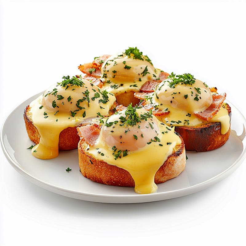 Leckere Eier genießen Frühstücksbrunch auf weißem Teller, abgelegen auf weißem Hintergrund vektor abbildung