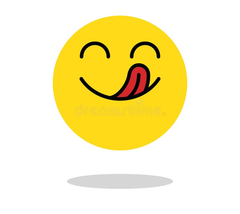 Leckere Ikone Hungriges lächelndes Gesicht mit Mund und der Zunge Köstliches, geschmackvolles Stimmungsvektor-Karikatursymbol