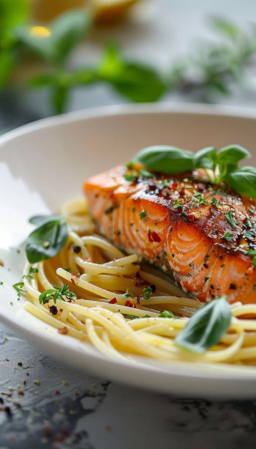 Leckere Pasta-Schüssel mit Kräutersalat für eine appetitliche Präsentation vektor abbildung