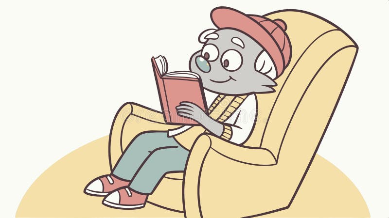 Lectura de gato en sillón relajación de mascotas y lectura cómoda diseño vectorial Generación de IA stock de ilustración