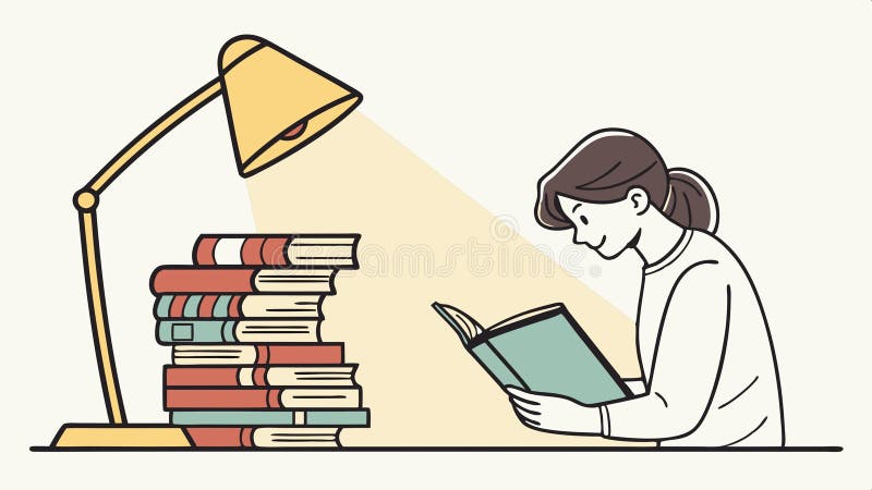 Lectura de persona bajo lámpara de estudio acogedor diseño vectorial de escena Generativa IA libre illustration