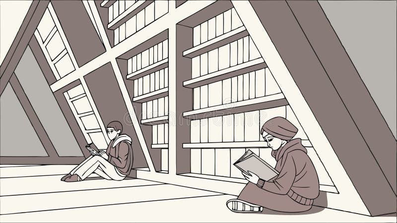 Lectura de persona en la biblioteca Ilustración Aisle Estudio de la educación Lover Diseño vectorial Escena Generativa AI ilustración del vector