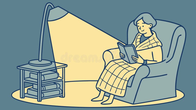 Lectura de persona en un acogedor presidente Nighttime Relajación diseño vector IA generativa stock de ilustración