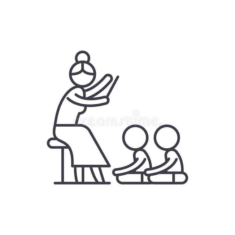 Lectura en la línea concepto de la guardería del icono Leyendo en el ejemplo linear del vector de la guardería, símbolo, muestra stock de ilustración Lectura en la línea concepto de la guardería del icono Leyendo en el ejemplo linear del vector de la guardería, símbolo, muestra stock de ilustración