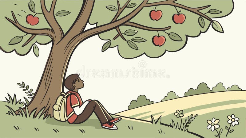 Lectura personal bajo diseño vectorial de ilustración de árbol de manzana IA generativa stock de ilustración