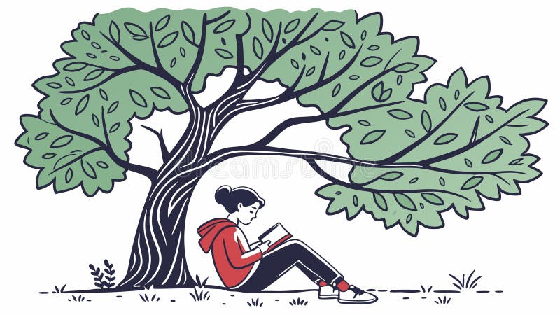 Lectura personal bajo un diseño de vector de árbol IA generativa libre illustration