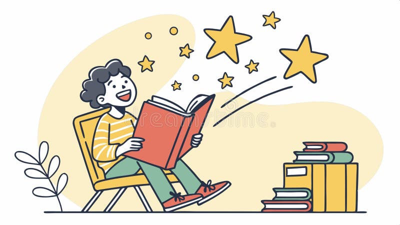 Persona leyendo con estrellas y libros, imaginación, fantasía, diseño vectorial, IA Generativa stock de ilustración