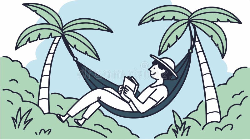 Lectura personal en hamaca sobre el diseño de vectores de islas tropicales IA generativa stock de ilustración