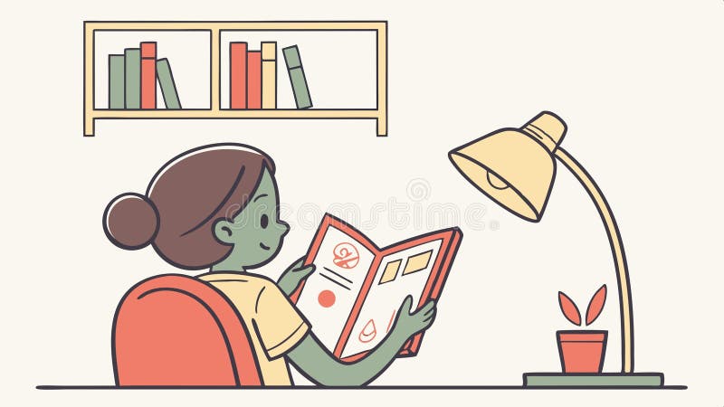 Lectura personal en la enseñanza de la biblioteca estudio de la literatura de la literatura del vector diseño de la IA generativa stock de ilustración