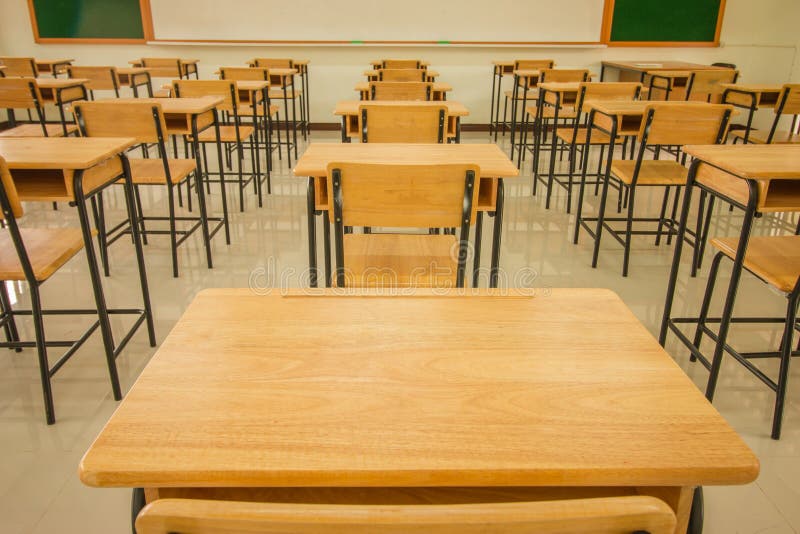 Lecture Room or School Empty Classroom with Desks and Chair Iron Stock  Image - Image of desk, learn: 105627485
