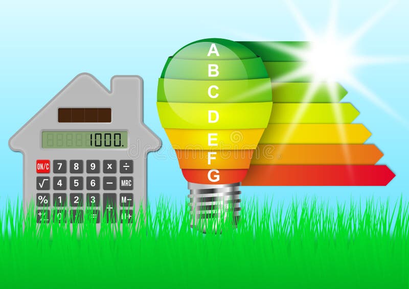 Led Bulb and Energy Labelz, Calculator House Stock Illustration