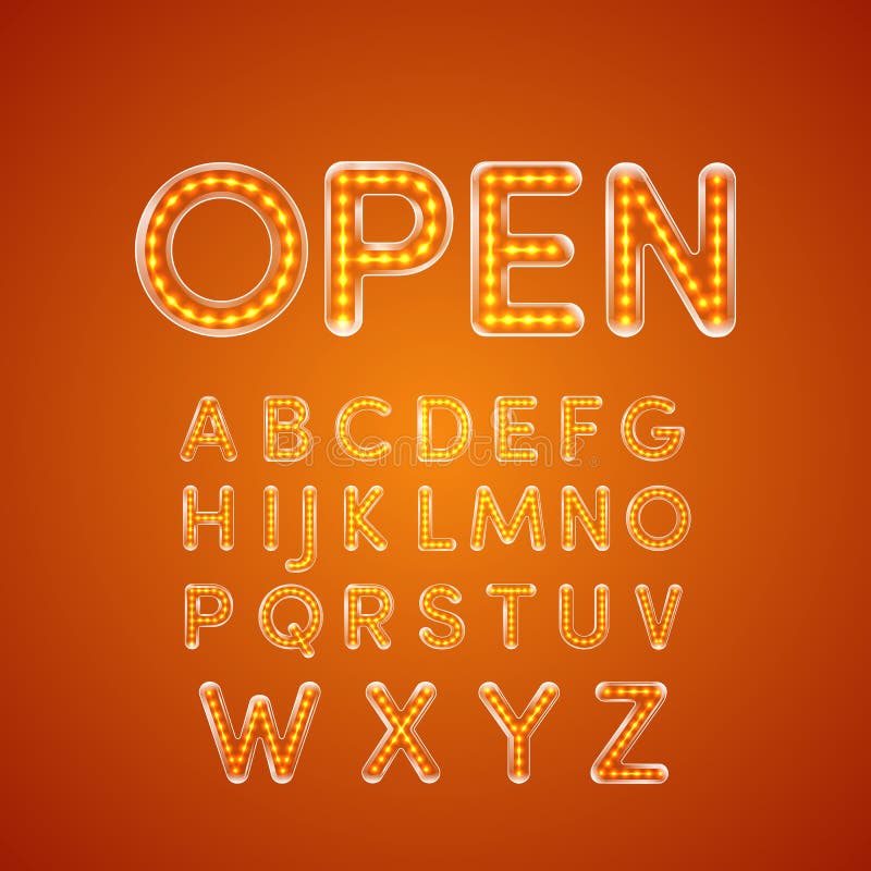LED glowing font illuminated Capital letter A to Z vector illustration LED glowing font illuminated Capital letter A to Z vector illustration