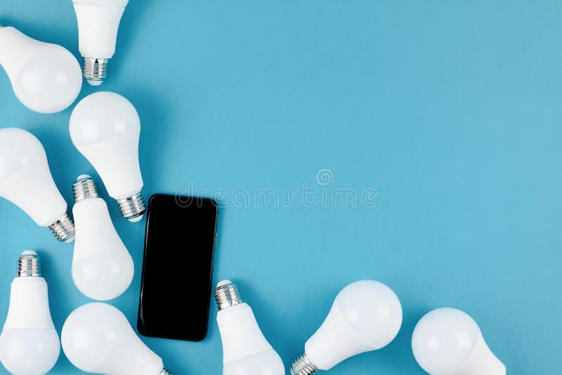 LED Light Bulbs And Modern Smartphone Mockup Stock Image ...