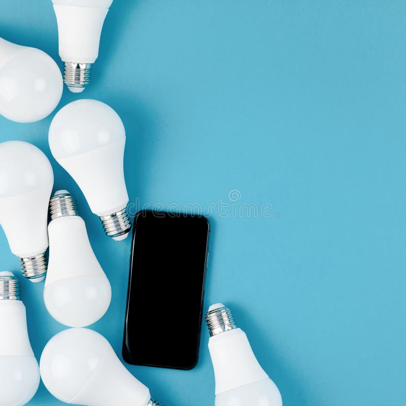 Download LED Light Bulbs And Modern Smartphone Mockup Stock Photo ...