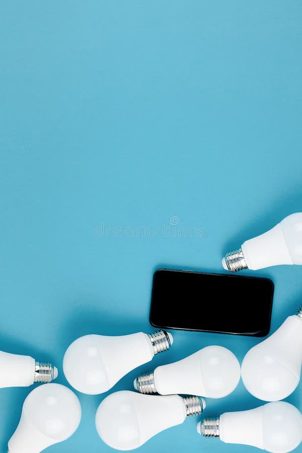 Download LED Light Bulbs And Modern Smartphone Mockup Stock Image - Image of electric, bright: 153963683