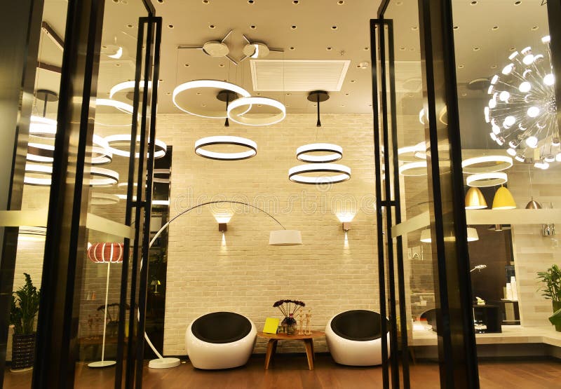 Led Lighting shop at night stock photo. Image of chandelier 80852056