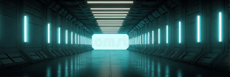 LED Sign Mockup in Futuristic Corridor Featuring Glowing Zones Ready for Text Display royalty free stock photography