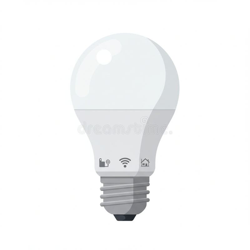 LED smart bulb with a frosted, rounded top and a metallic base. The bulb features ic stock illustration