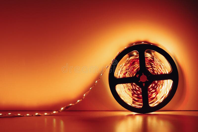 Led Strip Orange Light in Aluminum Channel Diffuser Stock Photo Image