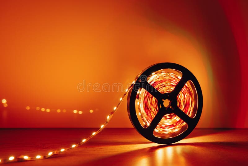 Led Strip Orange Light in Aluminum Channel Diffuser Stock Photo Image