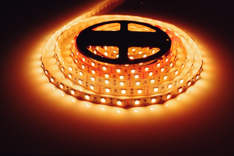 Led Strip Orange Light in Aluminum Channel Diffuser Stock Photo Image