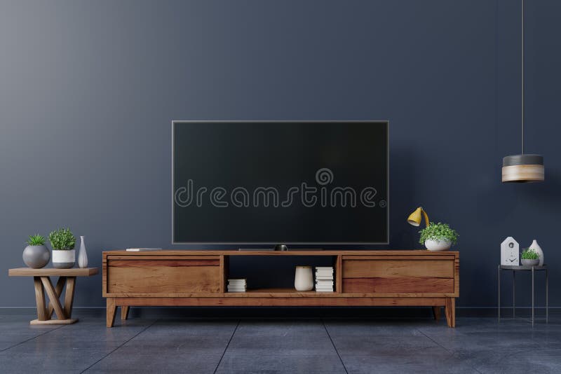 LED TV on the Dark Wall in Living Room,minimal Design Stock Image ...