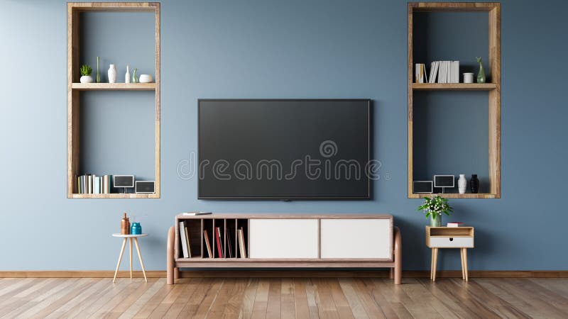 LED TV on the Dark Wall in Living Room Minimal Design Stock Illustration -  Illustration of furniture, empty: 203332956