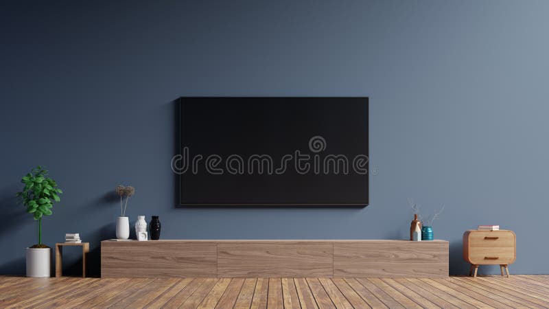 LED TV on the Dark Wall in Living Room Minimal Design Stock Illustration -  Illustration of isolated, mock: 203332979