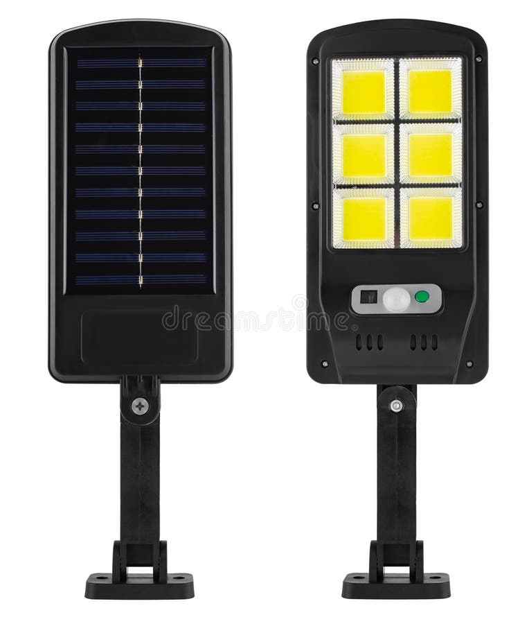 LED Wall Lamp with Solar Panel, on White Background in Insulation Stock