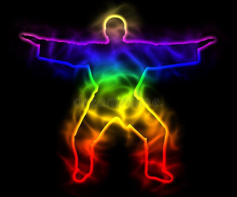 Illustration of rainbow master samurai with aura - silhouette. Theme of spirituality and serenity. Illustration of rainbow master samurai with aura - silhouette. Theme of spirituality and serenity.