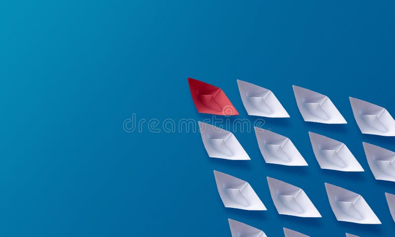 Leadership concept, red origami paper boat leading group of white paper boats on blue background, business, change, competition, creative, creativity, difference, idea, individuality, individually, innovation, innovative, inspiration, management, many, minimal, opportunity, race, solution, success, symbol, unique, vision, ocean, journey, direction, navigation, transport, one, people, play, game, watercraft, folding. Leadership concept, red origami paper boat leading group of white paper boats on blue background, business, change, competition, creative, creativity, difference, idea, individuality, individually, innovation, innovative, inspiration, management, many, minimal, opportunity, race, solution, success, symbol, unique, vision, ocean, journey, direction, navigation, transport, one, people, play, game, watercraft, folding
