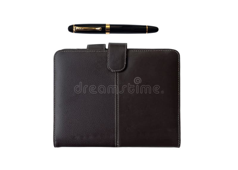 Lederne Tagebuchabdeckung und -Füllfederhalter Browns lizenzfreie stockfotografie Lederne Tagebuchabdeckung und -Füllfederhalter Browns lizenzfreie stockfotografie