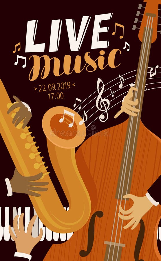 Leef muziekaanplakbiljet Blauw, jazz, muzikaal festivalconcept Vector illustratie royalty-vrije illustratie Leef muziekaanplakbiljet Blauw, jazz, muzikaal festivalconcept Vector illustratie royalty-vrije illustratie