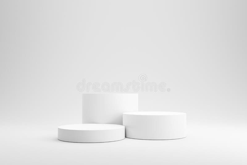 Leeg podium of voetstuk op witte achtergrond met cilinderstandaard. blanco producthoes, achtergrond 3d