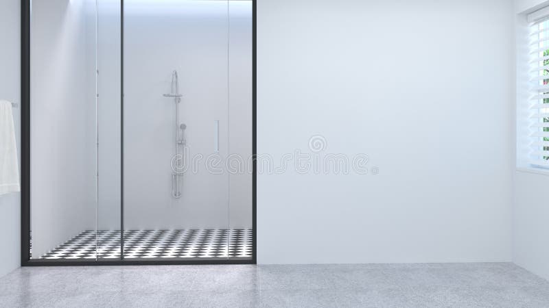 Leeg ruimte schoon wit leeg badkamersbinnenland, toilet, douche, het moderne van het achtergrond huisontwerp witte tegelbadkamers royalty-vrije illustratie Leeg ruimte schoon wit leeg badkamersbinnenland, toilet, douche, het moderne van het achtergrond huisontwerp witte tegelbadkamers royalty-vrije illustratie