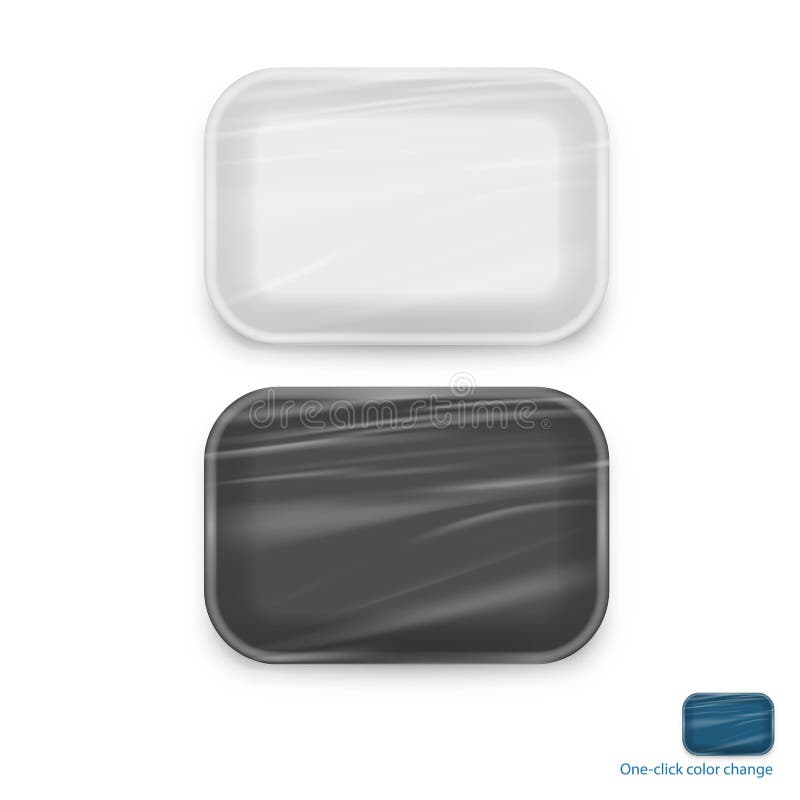 Leeg Wit en Zwart Plastic Voedsel Tray Container Wrap Pack royalty-vrije illustratie Leeg Wit en Zwart Plastic Voedsel Tray Container Wrap Pack royalty-vrije illustratie
