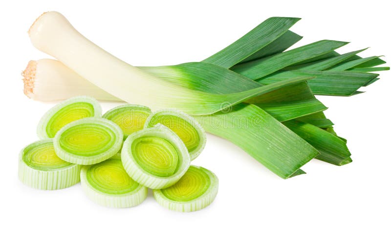 Leek isolated on white background. with clipping path. full depth of field royalty free stock photos