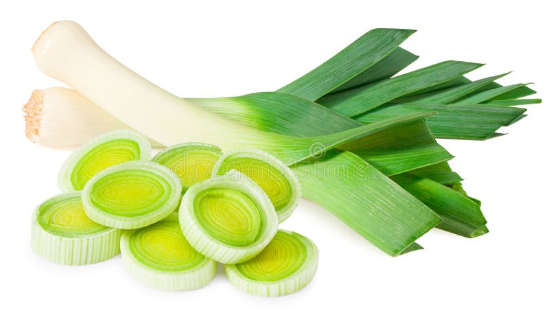 Leek isolated on white background. with clipping path. full depth of field royalty free stock photo