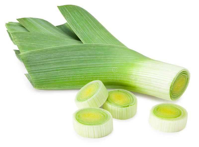 Leek with slices isolated on white background. with clipping path royalty free stock photo