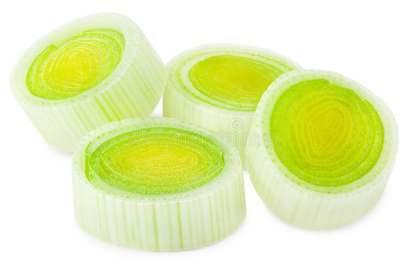 Leek with slices isolated on white background. with clipping path royalty free stock photos