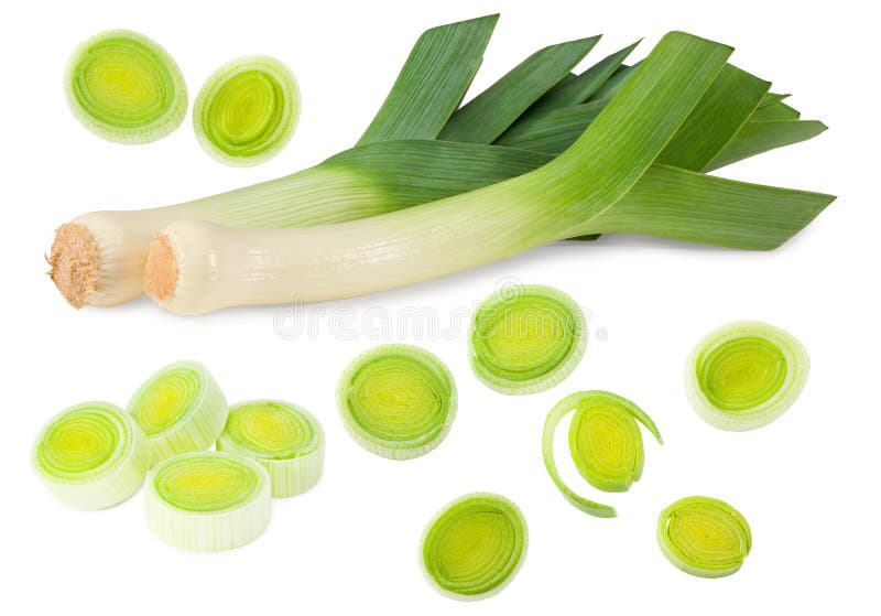 Leek with slices isolated on white background. with clipping path stock image